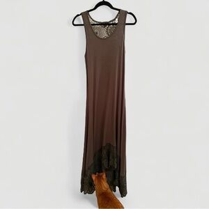 Cupio Olive Green Crochet Midi Dress | High-Low Hem | Size Small